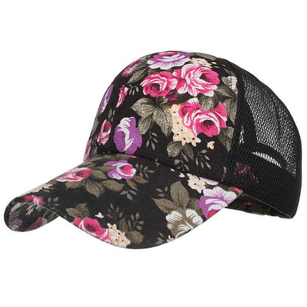 

ball caps womens flower mesh baseball cap summer trucker hat black red blue pink beige l230228, Blue;gray