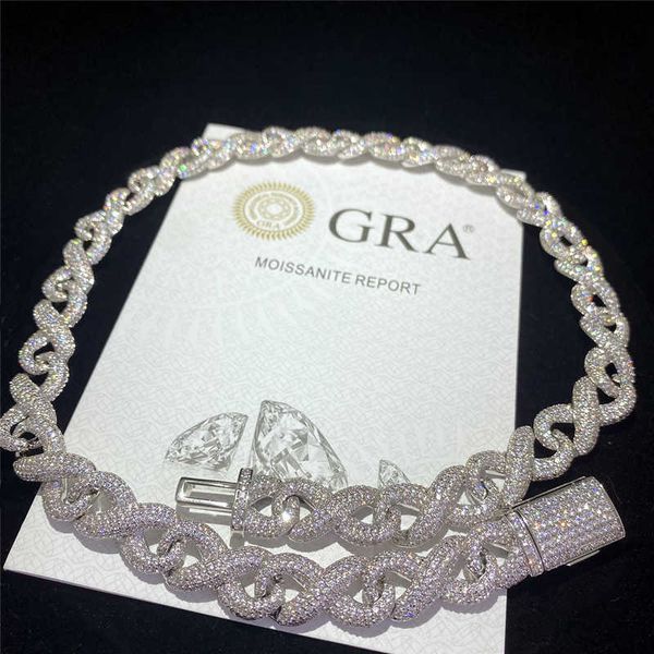 

full iced out classic box clasp moissanite cuban chain link fine hip hop men's jewelry cuban necklace sparkling diamond chain ing, Silver