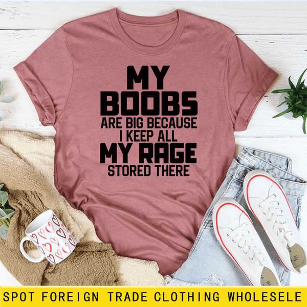 

t-shirt my boobs are big letters women's short-sleeved loose round neck, White