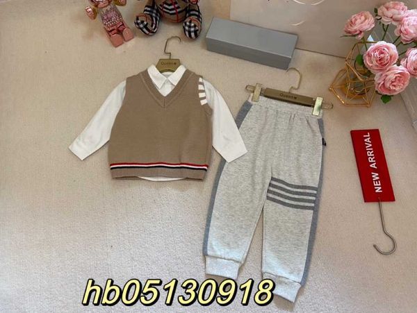 

clothing sets spring baby suit three-piece shirt vest pants, White