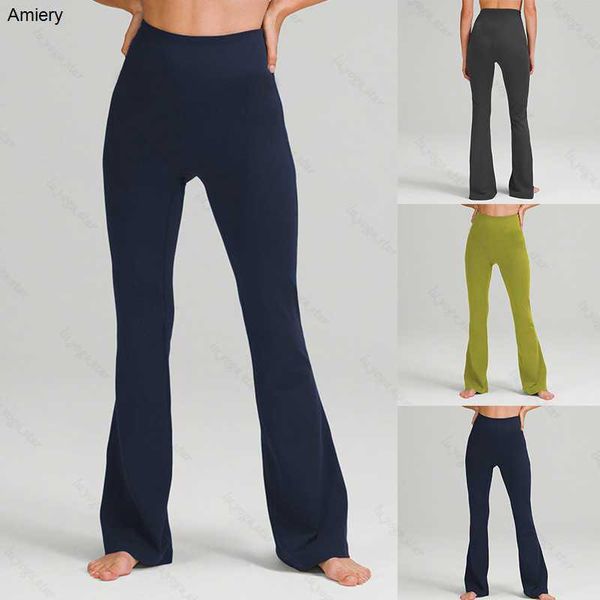 

2023 yoga clothes grooves summer lululemens women flared pants high-waisted tight-fitting belly show figure sports yogas nine-point pants la, Black;white