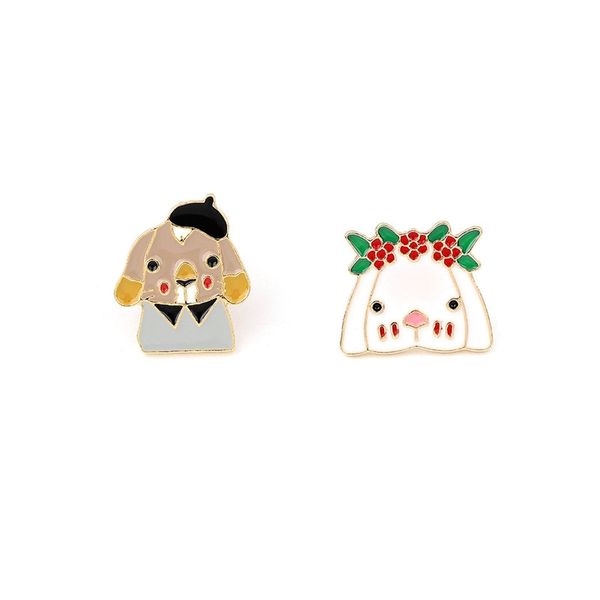 

japanese ins cartoon animal brooches for couple badge gold plated dog bride and groom alloy pins student clothes accessories, Gray