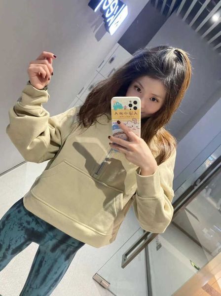 

autumn and winter yoga hoodie scuba lulus womens plus velvet thickening jackets hoodys sports half zipper terry designer sweater motion scub, Black