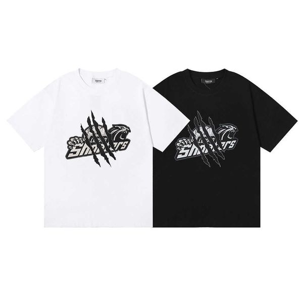 

brand trapstar shooters claw scratch print double yarn cotton short sleeve t-shirt for men and women, White;black