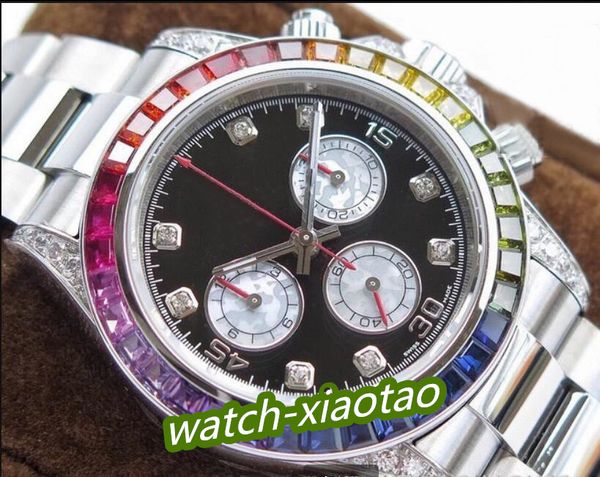 

mens watches 40mm diamond rainbow crystal 116595 116598 116599 rbow mechanical automatic movement no chronograph fashion waterproof wristwat, Slivery;brown