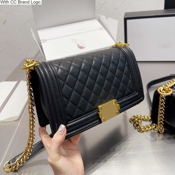 

cc brand shoulder bags caviar boy designer bags quilted calfskin flap totes handbags gold silver vintage metallic hardware chain shoulder st