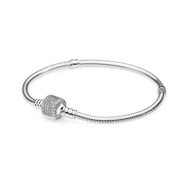 

sparkling pave clasp snake chain bracelet for pandora real sterling silver wedding designer jewelry for women girlfriend gift luxury bracele, Golden;silver