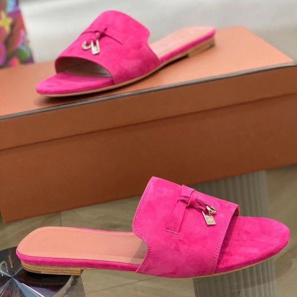 

classic brand designer slippers sandals luxury cool slipper female summer slides wear versatile casual one line flat bottom suede holiday be, Black