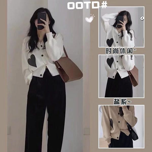 

women s two piece pants autumn suit women fashion knitted embroidered cardigan high waist wide leg two piece female 230228, White