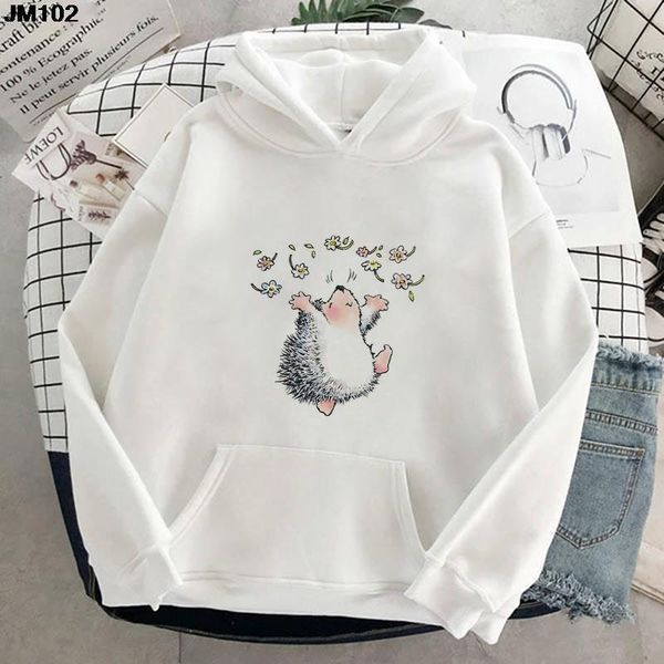 

womens hoodies sweatshirts white sweatshirt fashion funny hedgehog printing womans pullover fallwinter harajuku casual female clothing hood, Black