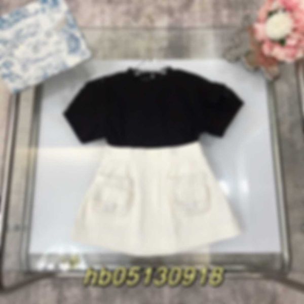 

clothing sets dress cotton round neck t-shirt with denim pleats, White