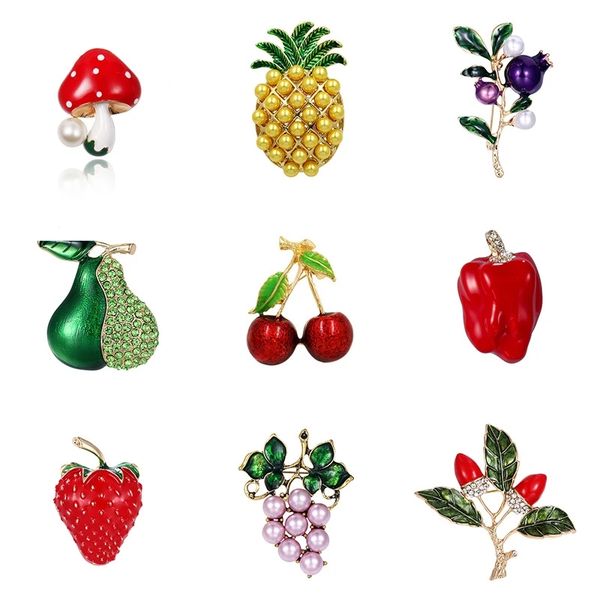 

enamel strawberry brooches fruit cute flower cherry pineapple girl brooch silk scarf buckle clothing diy hat bag accessories, Gray