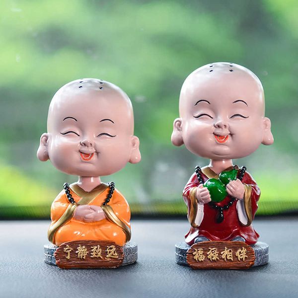 

decorations car ornaments resin cute shaking head monk buddha figurine automobile decoration home auto interior dashboard decor accessories