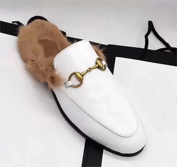 

men's wool slippers designer shoes flat shoes baotou herringbone slippers leather women's slippers suede letter cow leather metal, Black