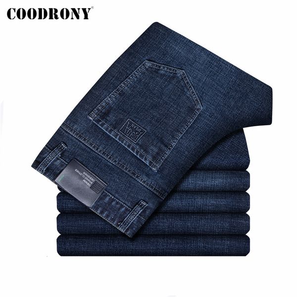 

men s jeans coodrony brand autumn winter arrival denim men clothing soft cotton trousers business casual pants c9041 230228, Blue