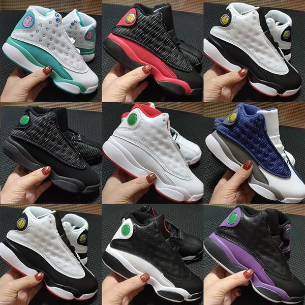 

sneakers boys jumpman 13 og black cat 3m reflect kids shoes children girls 13s basketball shoes big sports white green youth size 246p, Black;red
