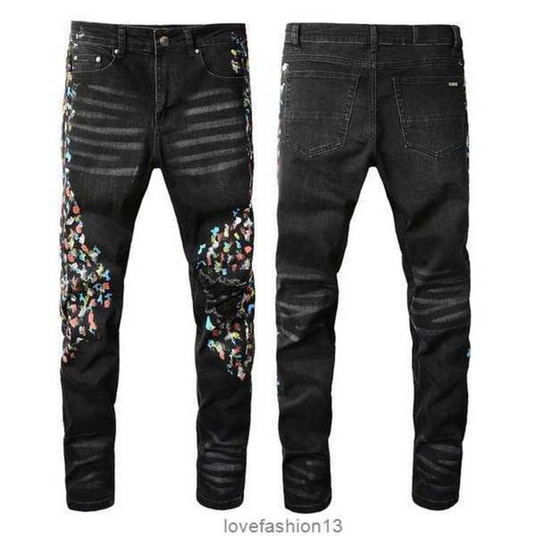 

2023 vaqueros slouchy mens denim embroidery pants fashion holes trouser us size 28-40 hip hop distressed zipper for male, Blue