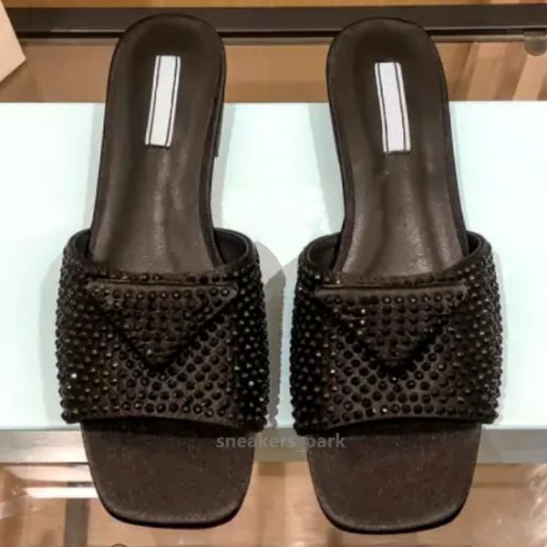 

women slippers shoes with crystals square toe satin slide sandals white black silver crystals luxury slide designer slippers rubber sandal