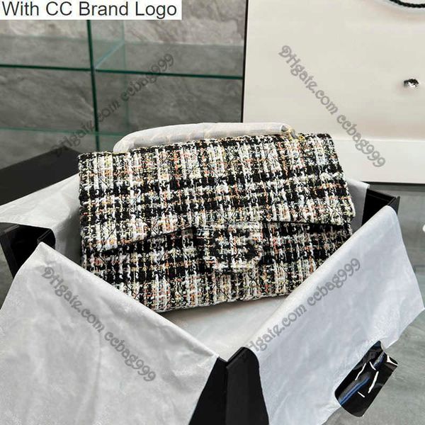 

cc brand totes vintage small double flap quilted bag patchwork tweed two-tone designer handbags coin purse gold metal hardware multi pochett
