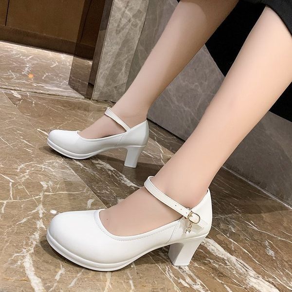 

dress shoes women dress shoes medium heels mary janes shoes patent leather pumps ankle strap ladies shoe office zapatos mujer 230228, Black