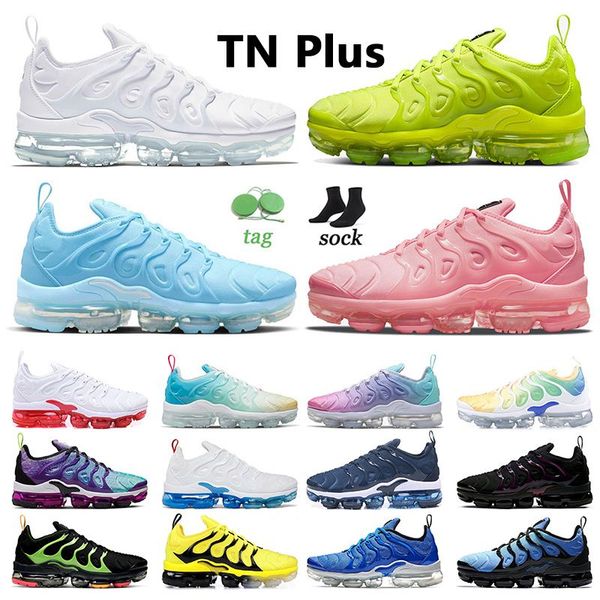

authentic tn plus running shoes men women sneakers outdoor trainers triple white tennis ball university blue bubblegum since 1972 pastel bla