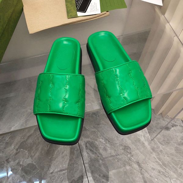 

women's designer flat sandals slippers fashion letter ladies shoes metal buckle luxury outdoor flip flops size 35- 41 green with box, Black