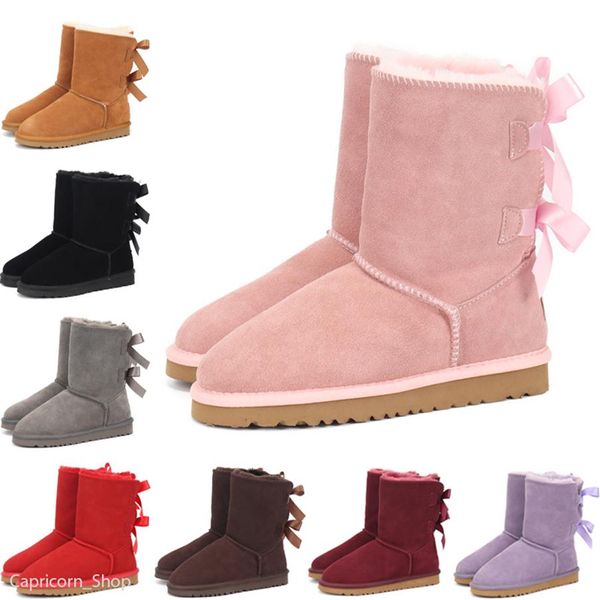 

kids bailey 2 bows boots genuine leather toddlers snow boots solid botas de nieve winter girls footwear toddler girls boots258k, Black