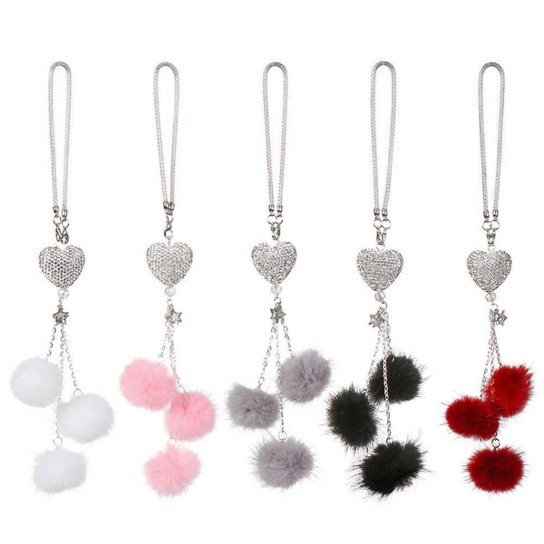 

decorations car hanging ornaments pendant bling diamond crystal hairball rearview mirror charms auto interior styling accessory r230228
