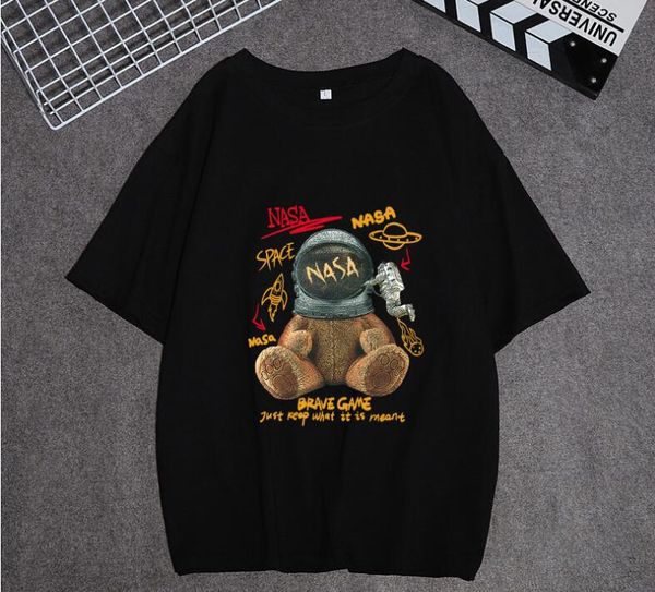 

designer t shirt women summer short sleeve space bear print men tshirt tee mens clothes, White;black