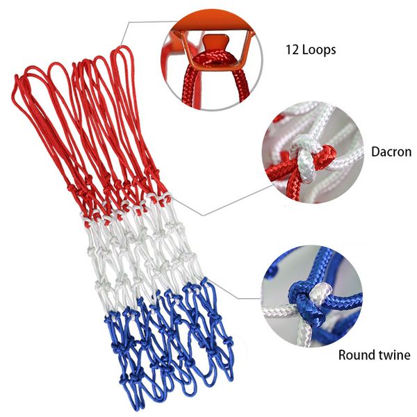 

balls,basketball net,rainproof sunscreen for all-weather 21inches thick nets,12 loops for indoor and outdoor replacement net