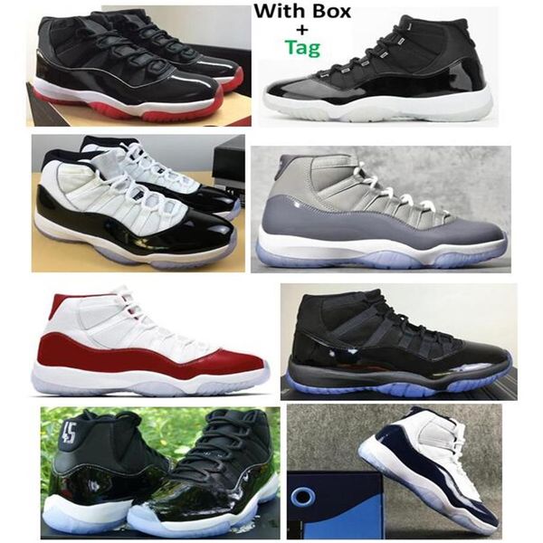 

real carbon fiber 11 men basketball shoes bred cherry cool grey 2021 concord 45 space jam cap and gown gym red midnight navy 11s b270a