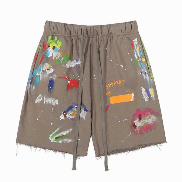 

men's shorts american fashion hand-painted splash printing pure cotton terry fog high street 5-point casual, White;black