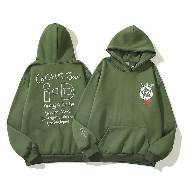 

fashion brand luxury travisscott i-d id magazine plush green hoodie for men and women, Black