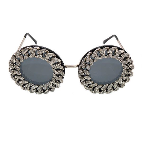 

sunglasses 2022 baroque round sunglasses women crystals girls sun glasses rhinestone chain shades for party oculos de sol femininoj230228, White;black