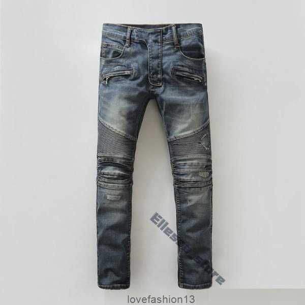 

2023 mens brown pants jeans distressed ripped slim fit motorcycle bikers denim for s fashion mans black pants pour, Blue