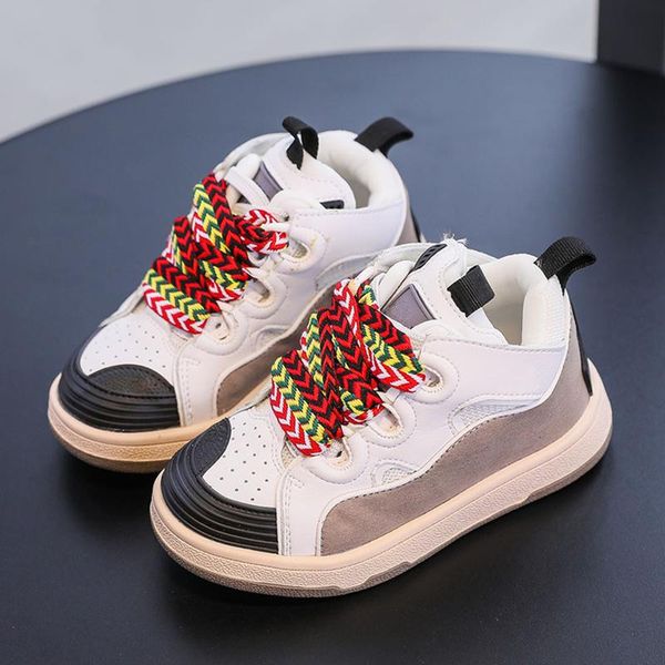 

luxury kids designer basketball sneakers rubber baby white dark mocha trainers patchwork party platforms daddy casual vintage bread shoe, Black