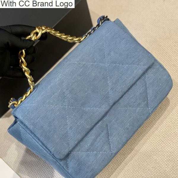 

cc brand shoulder bags womens classic denim 19 bags jumbo gold silver two tone metal hardware chain handle totes multi pochette sacoche blue