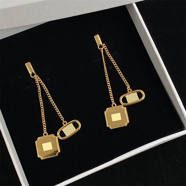 

box ear stud square oval double dangle charm for women part hollow ingenious earring lady small face nice jewelry, Golden