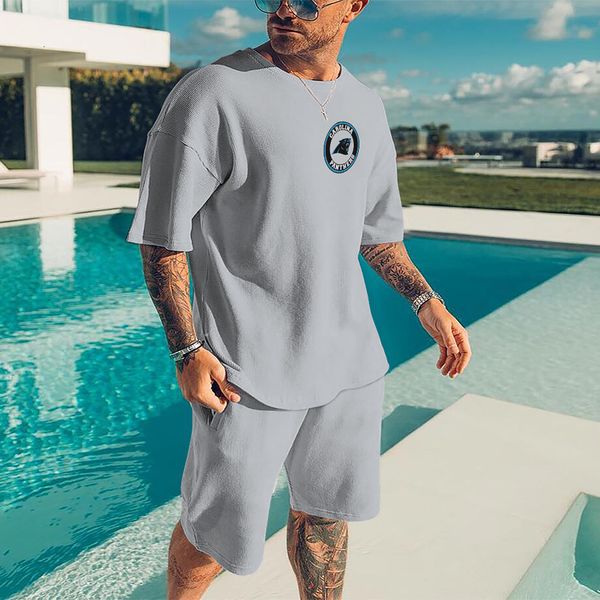 

mens tracksuits summer fashion polyester retro tshirt set 3d print sports suit 2piece oversized casual shorts sportswear 230228, Gray