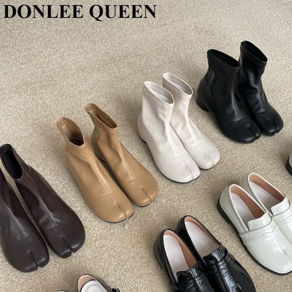 

boots fashion ankle boots split toe low heel shoes women female short booties brand chelsea boots autumn winter footwear zapatos mujer 23022, Black