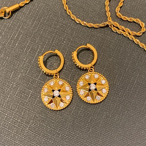

french goddess temperament stud metal diamond earrings lucky star compass ear buckle premium jewelry accessories gift, Golden;silver