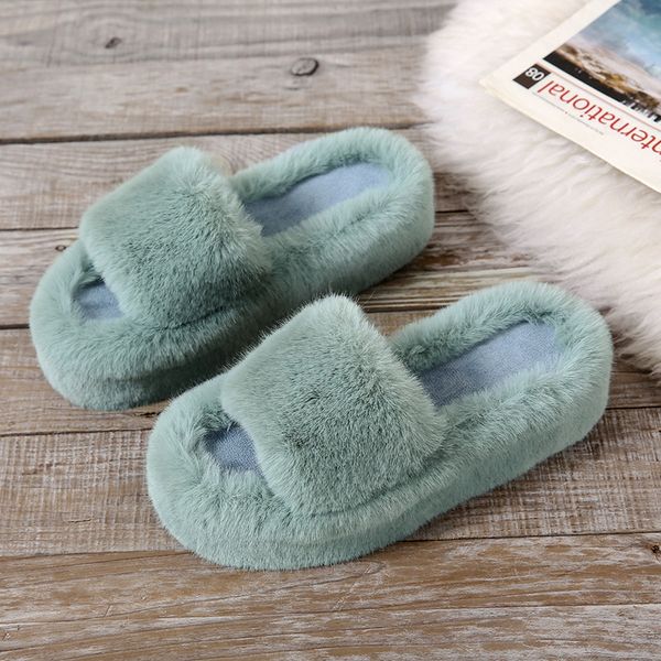 

slippers daughter quality luxury one word thick sole warm plus velvet home women shoes plush open toe cotton slippers 230228, Black