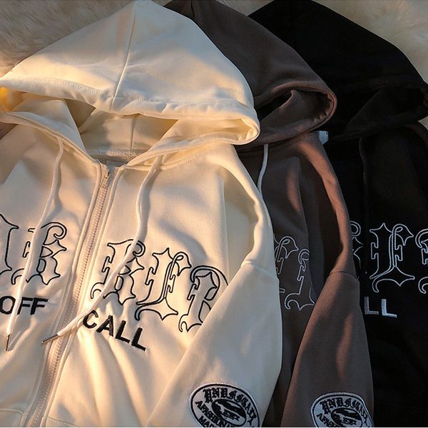 

womens hoodies sweatshirts letter embroidery zip up jackets y2k streetwear female harajuku retro hooded loose casual coats 230228, Black
