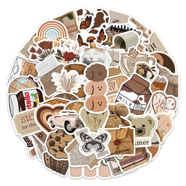 

60pcs brown aesthetics stickers graffiti for car lapipad bicycle motorcycle helmet ps4 phone kids toys diy decals pvc water bottle suitcase