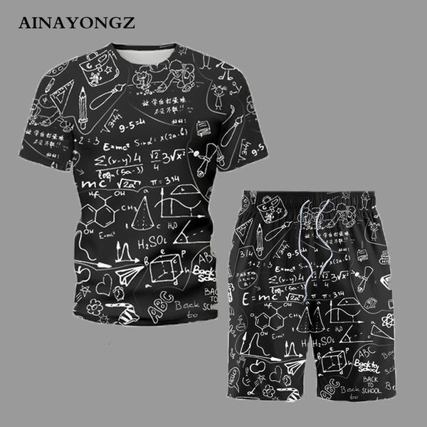 

mens tracksuits trend summer blouses sets math formula doodle printed half sleeve tshirt with shorts suit student fashion clothes 230228, Gray