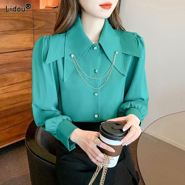 

women's blouses shirts dignified intellectual turn-down collar temperament loose blouses button diamonds fashion women's clothing, White