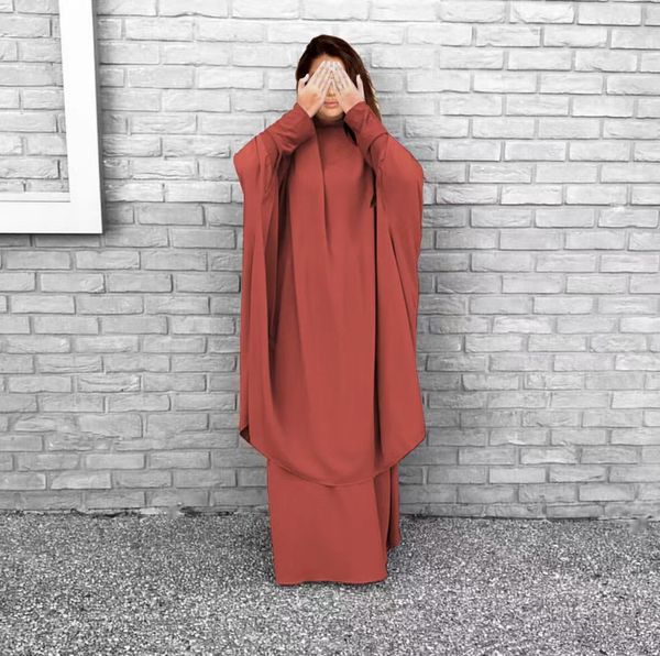 

2023 ethnic clothing eid hooded muslim women hijab dress prayer garment jilbab abaya long khimar ramadan gown abayas skirt sets islamic clot, Red