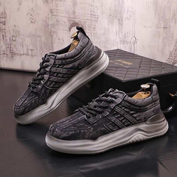 

2023 trend mens dress shoes denim formal business groom shoes men's casual shoes heighten shoes zapatillas de hombre, Black