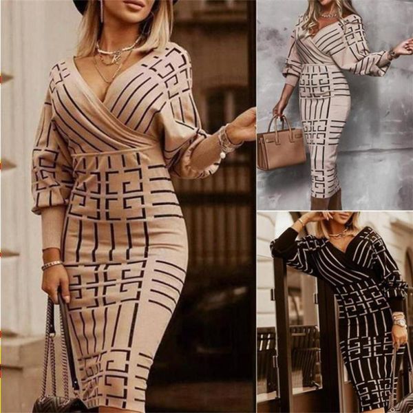 

casual dresses fashion women causal dresses bodycon v-neck high-waist dress ladies printed long sleeve t shirts blouse tee patchwo louo, Black;gray