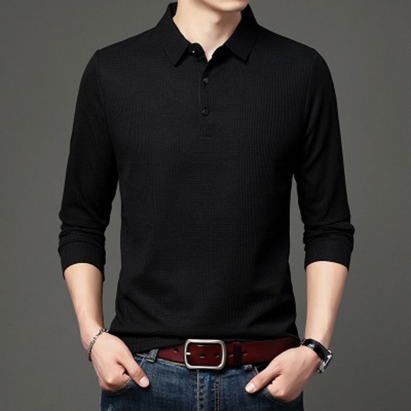 

men's polos polo shirt men cotton long sleeve polo shirts male classic solid colors slim fit tee shirt homme men clothing 230228, White;black
